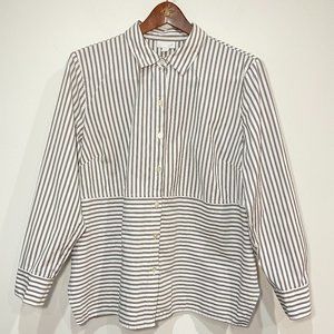J. Jill White & Grey Countermanding Striped Button Up Size Large Petite